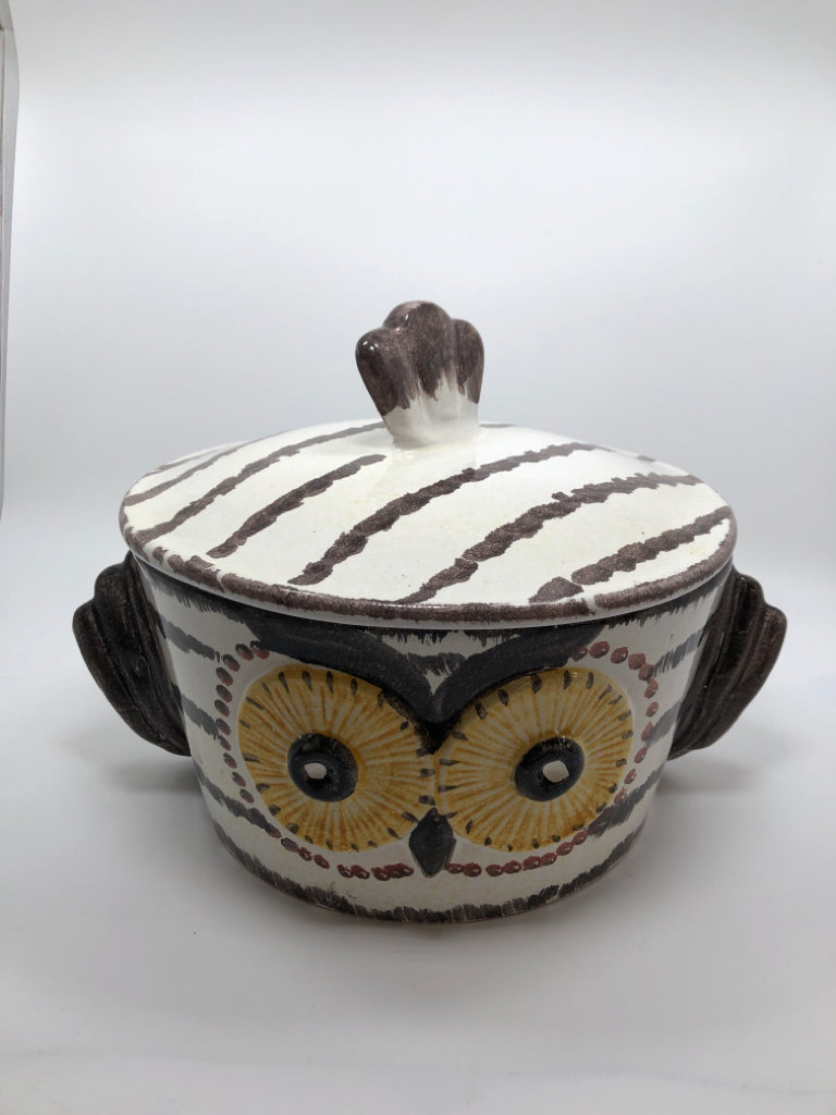 CERAMIC OWL BOWL W/LID.