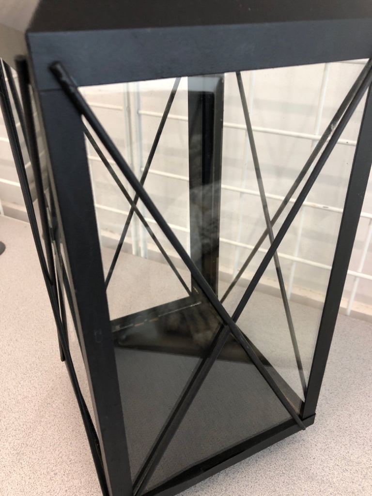 TALL BLACK CANDLE LANTERN.