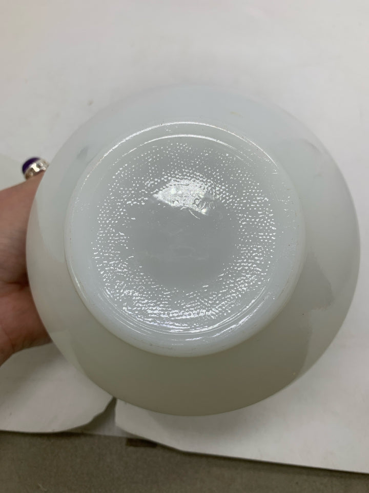 VTG MILK GLASS BLUE ROSES MIXING BOWL W/ LID.