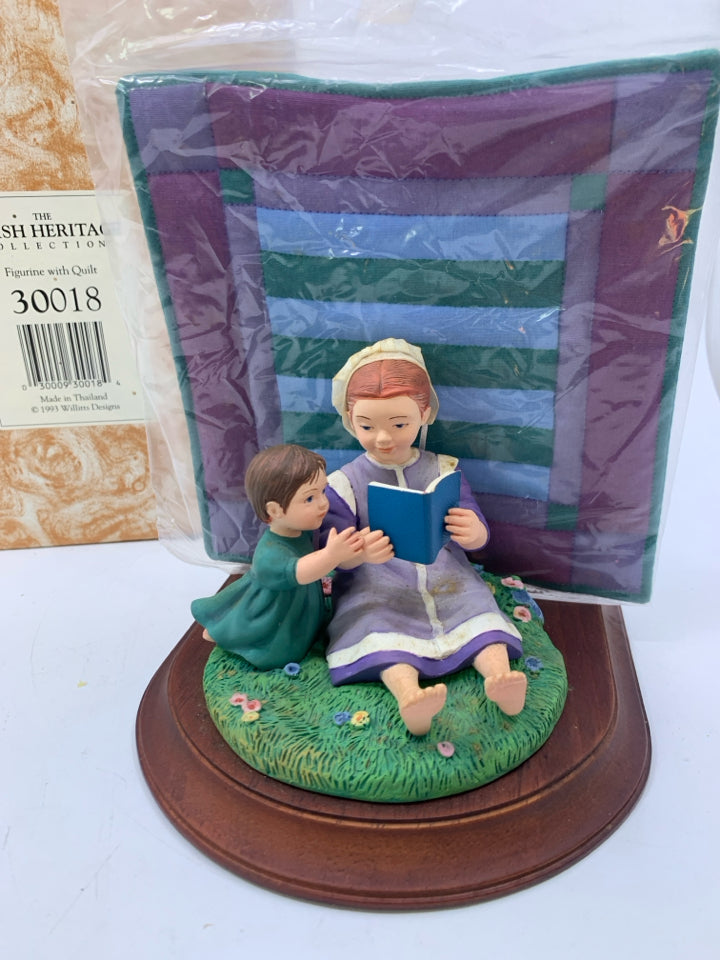 WOMAN READING TO BOY WITH QUILT- AMISH HERITAGE COLLECTION.