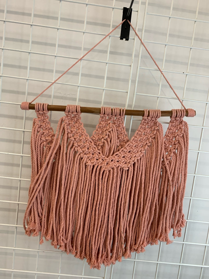 PINK MACRAME TASSEL WALL HANGING.