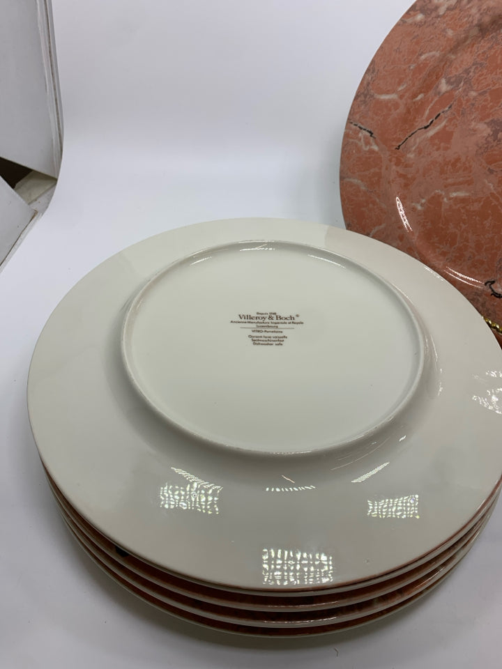 6 VILLEROY SALMON MARBLE DINNER PLATES.