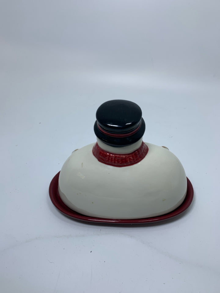 SNOWMAN CERAMIC BUTTER DISH ST NICHOLAS.