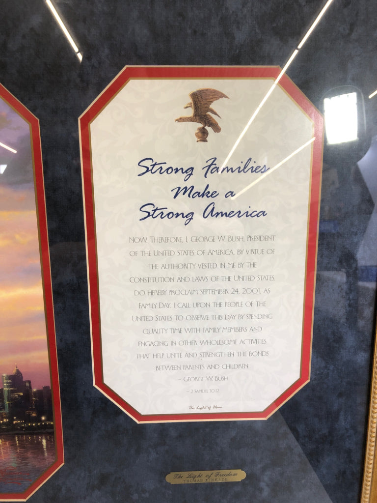 "STRONG FAMILIES MAKE A STRONG AMERICA" THOMAS KINKADE FRAMED PRINT.