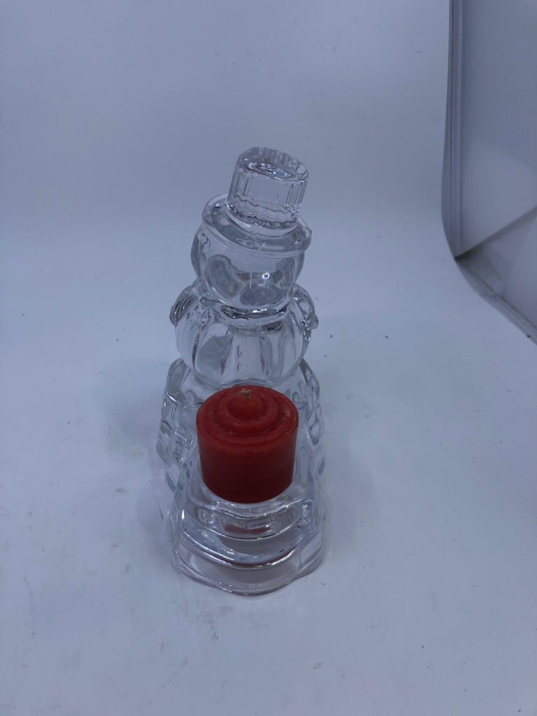 HEAVY CRYSTAL SNOWMAN VOTIVE HOLDER.