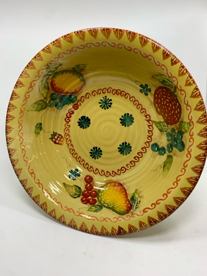 FRUIT PAINTED PEDESTAL BOWL.