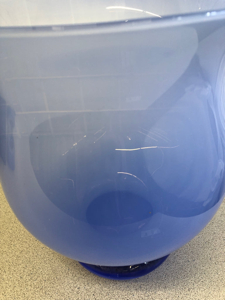 LARGE BLUE GLASS VASE: CANDLE CENTERPIECE.