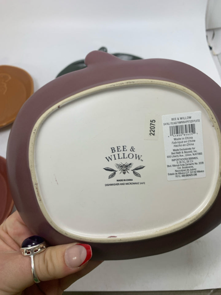 4 ASSORTED PUMPKIN SNACK PLATES BEE & WILLOW.