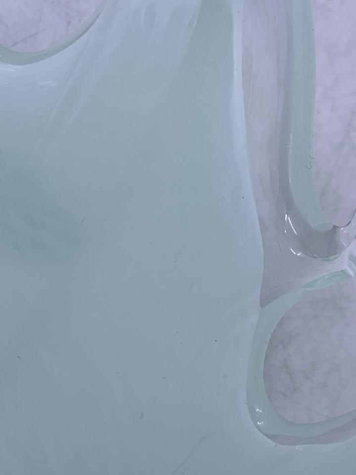 ABSTRACT HEAVY WHITE/CLEAR GLASS CENTERPIECE BOWL.