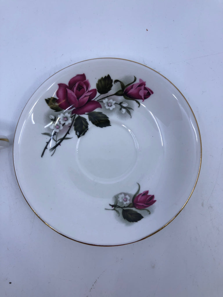 PINK FLORAL W WHITE FLORAL ACCENTS TEACUP AND SAUCER- ROYAL KENT.