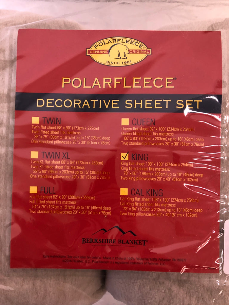 NIP POLAR FLEECE DECORATIVE SHEET SET TAN-KING.
