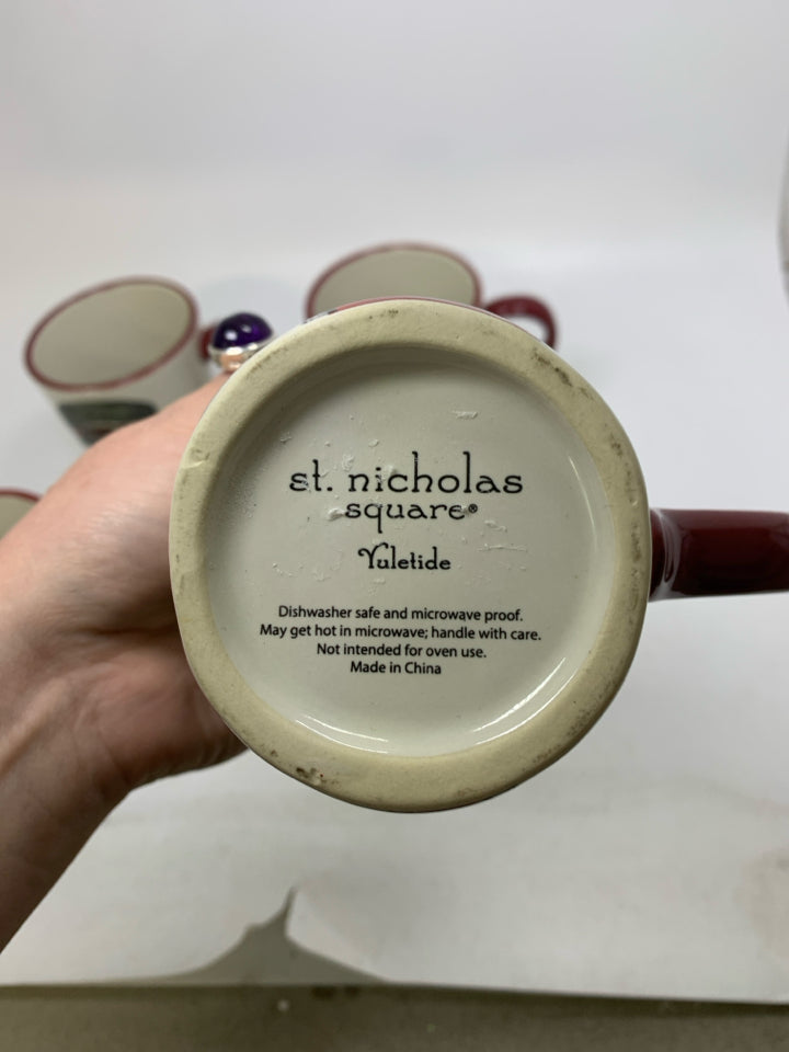 4 ST NICHOLAS SNOWMEN MUGS.