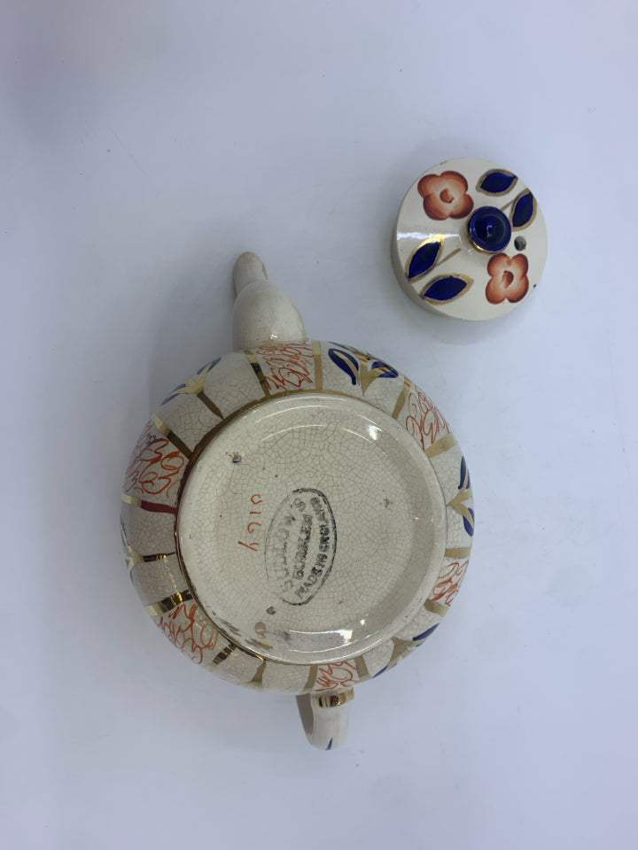 VTG GOLD/NAVY SUDLOWS BURSLEM ENGLAND TEAPOT.