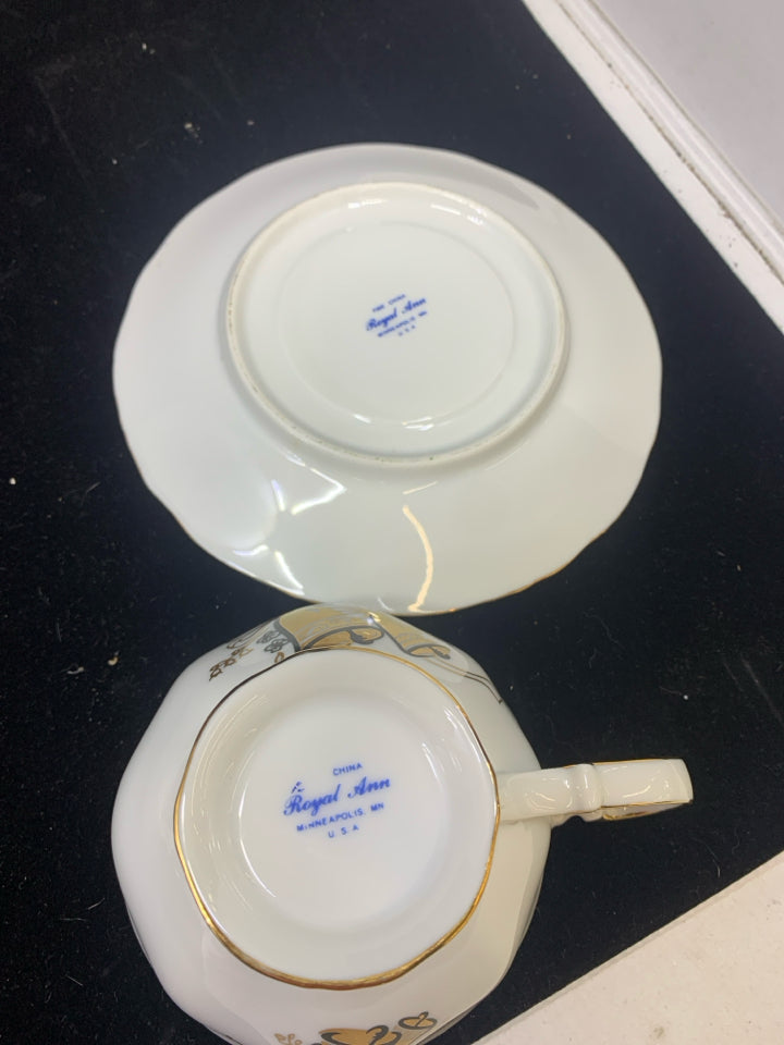 WHITE W/GOLD HAPPY ANNIVERSARY TERA CUP & SAUCER-ROYAL ANN.