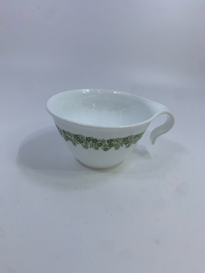 6PC CORELLE SPRING BLOSSOM GREEN CRAZY DAISY HOOK-HANDLE CUPS.