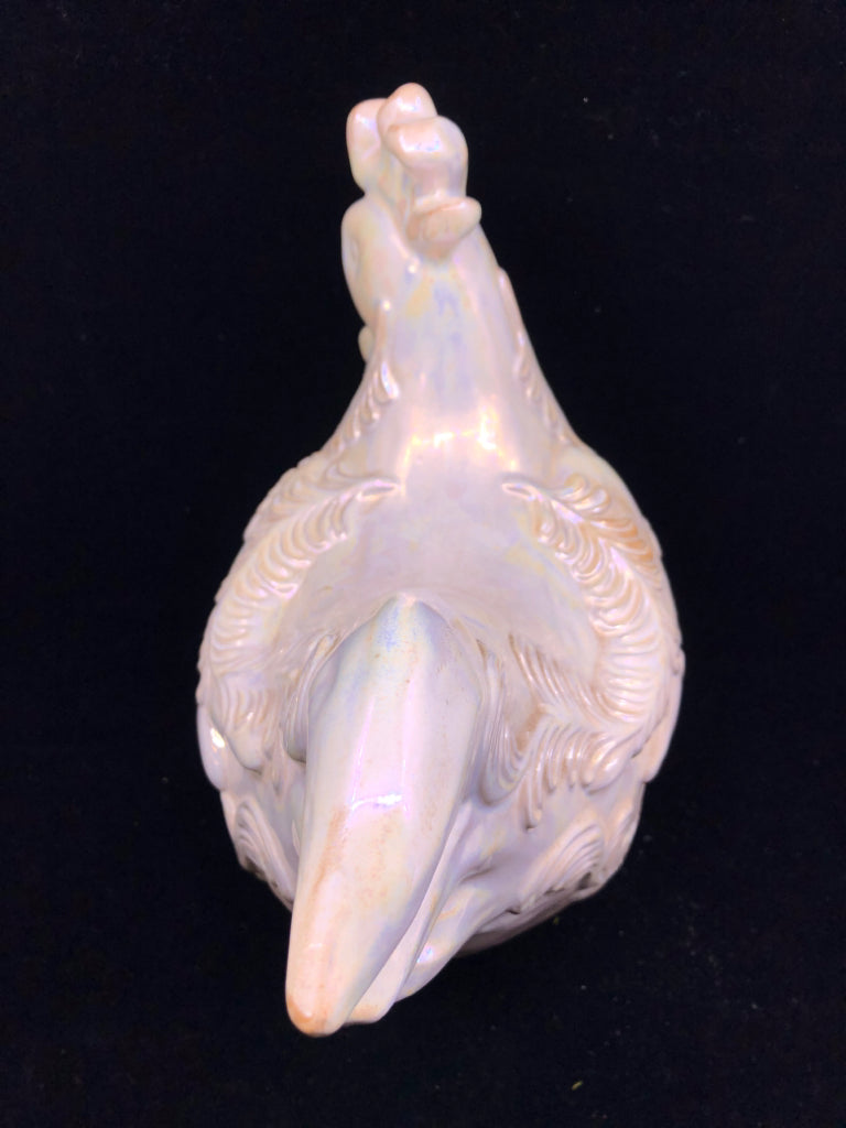TALL WHITE IRIDESCENT ROOSTER.