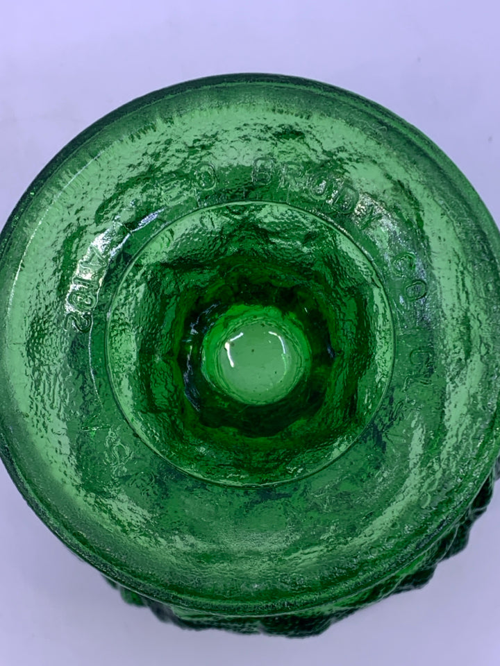 FOOTED GREEN GLASS TEXTURED VASE.