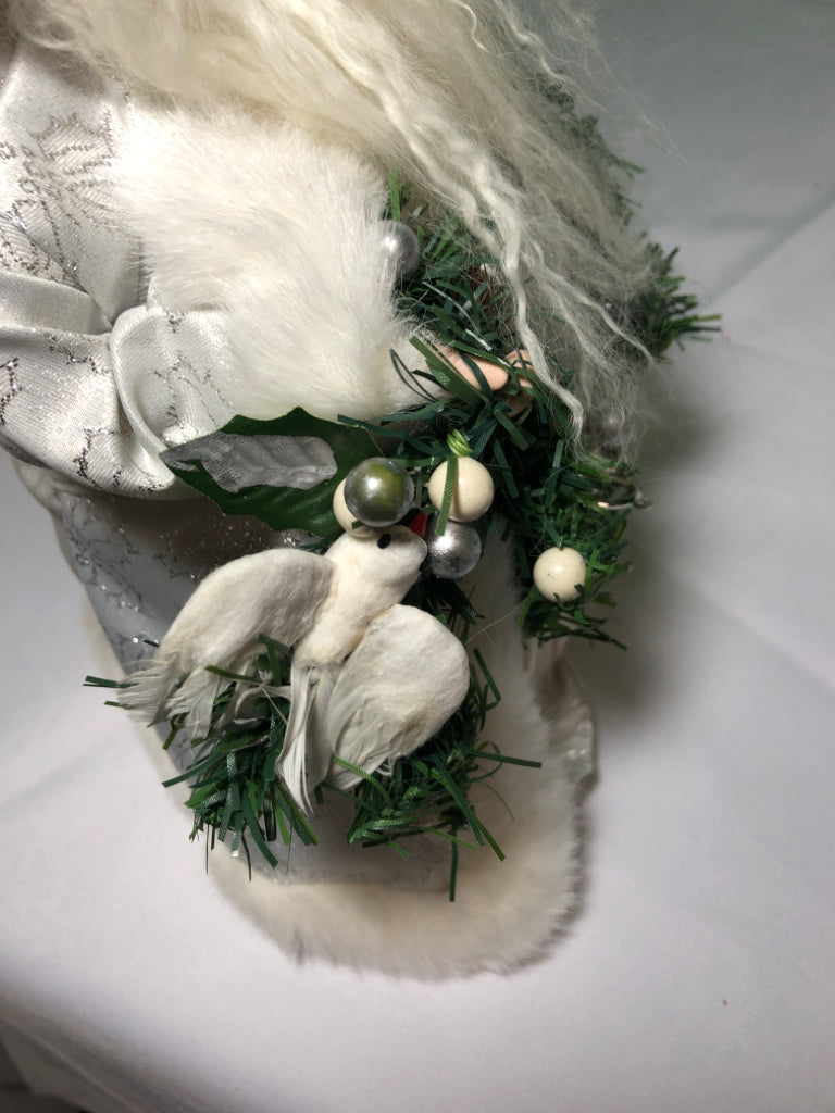 SANTA IN WHITE COAT TREE TOPPER.