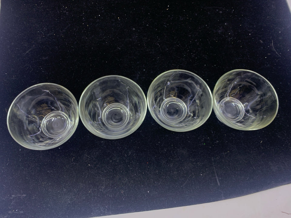 4 SMALL FOOTED GLASS DESSERT CUPS.