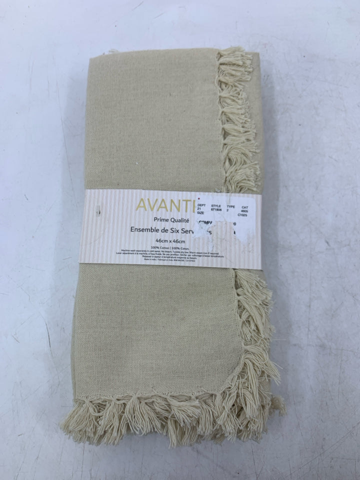 NEW BEIGE 6 NAPKINS W/ FRINGE.