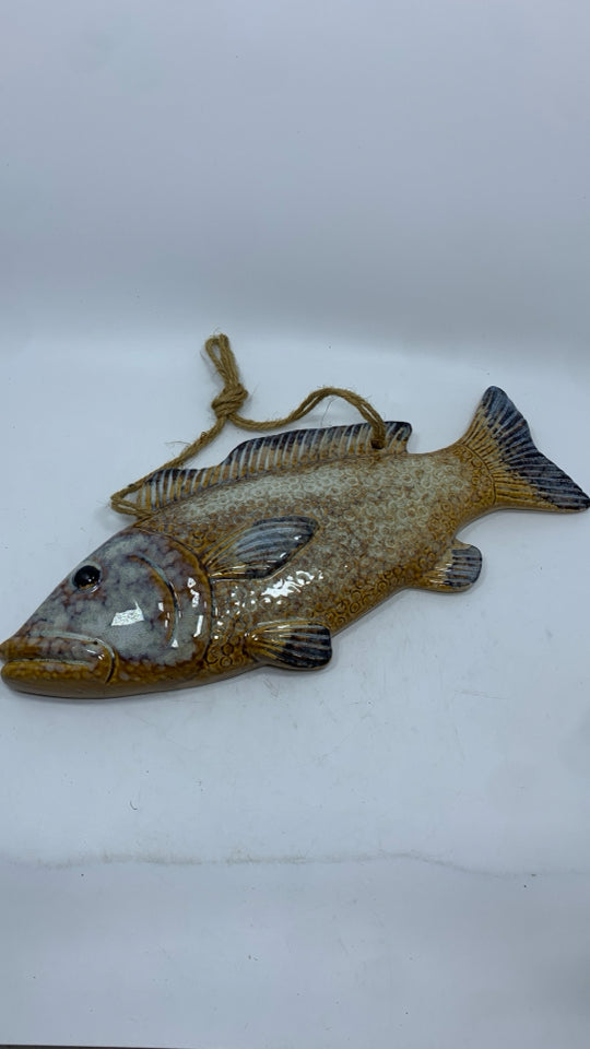 LONG GLAZED CERAMIC FISH WALL-HANGING.