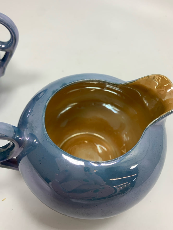 VTG BLUE W/ GOLD CREAM & SUGAR SET.