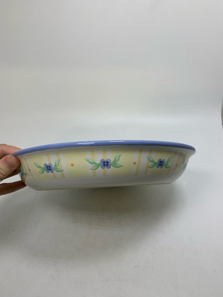 SHALLOW YELLOW INSIDE FLORAL SERVING BOWL.