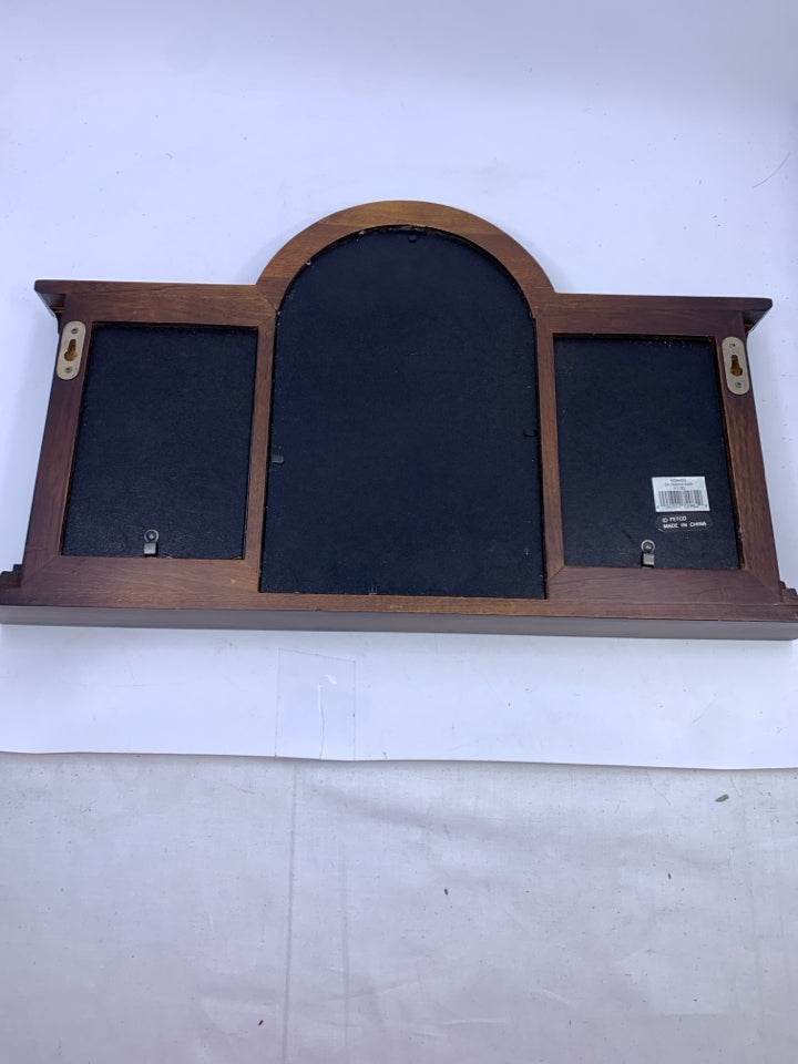 WOOD MIRROR AND 4X6 PHOTO FRAMES.