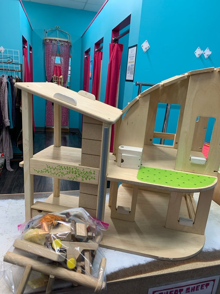 Plan Toys Green Dollhouse With Furniture