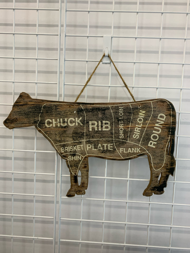 WOOD COW BEEF CUTS WALL HANGING.