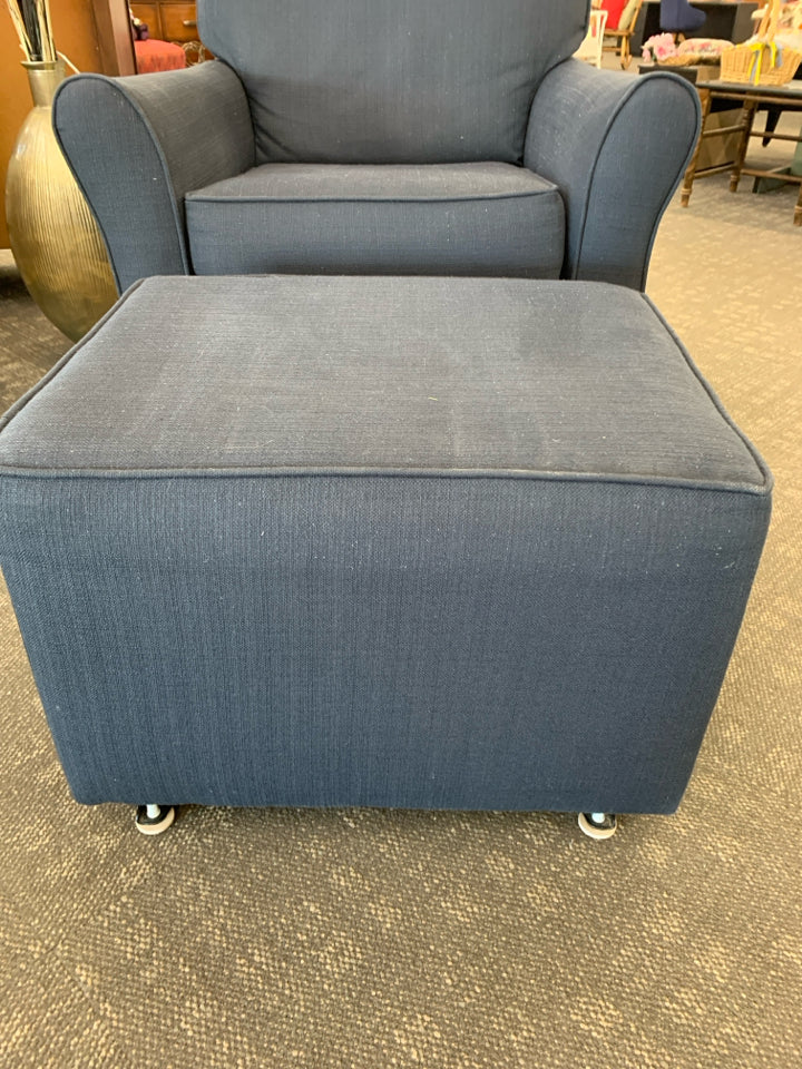 NAVY SWIVEL GLIDER ACCENT CHAIR W/OTTOMAN.