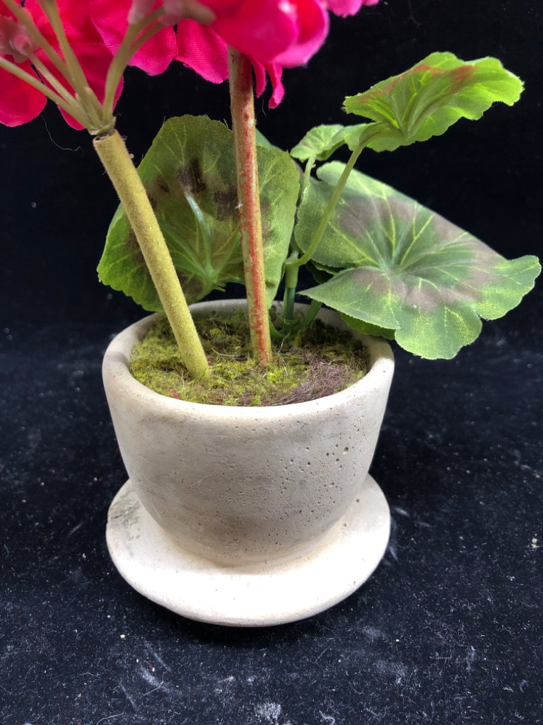 CEMENT TEACUP PLANTER W FAUX PINK FLORAL.