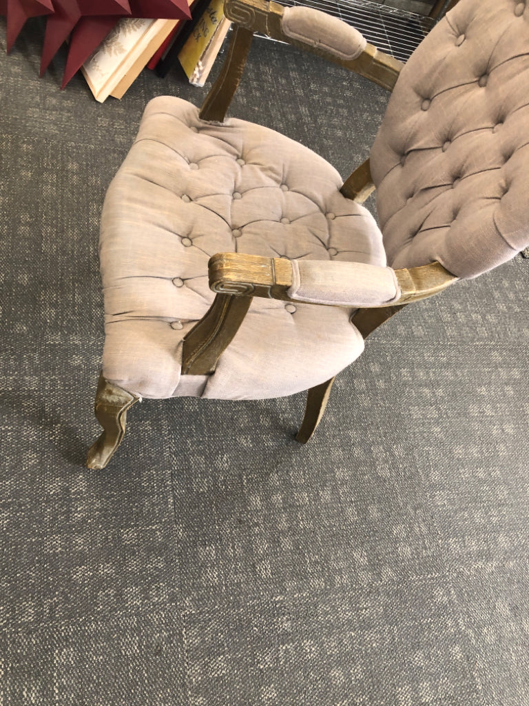 GREY DISTRESSED STUDDED ACCENT CHAIR.