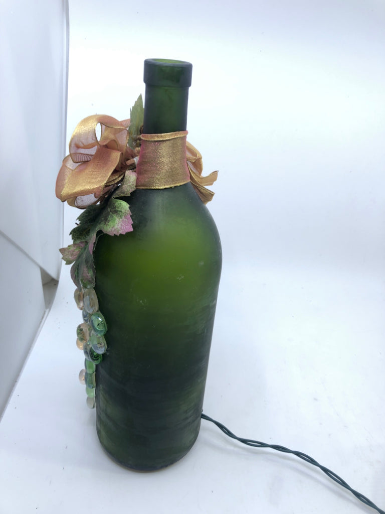 GREEN FROSTED LIGHT UP WINE BOTTLE.