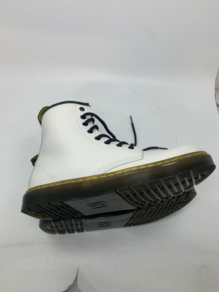 Dr Martens Zavala White Patent Leather Combat Lace Up Boots