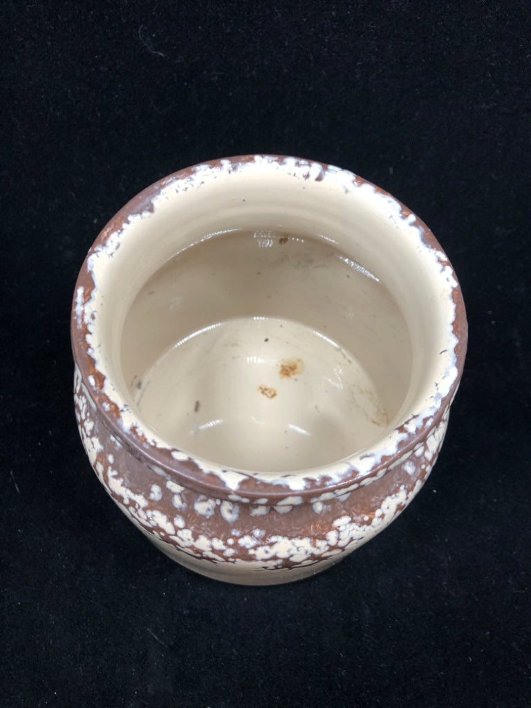 RUSTIC CERAMIC JAR BEIGE BROWN CRACKLE.