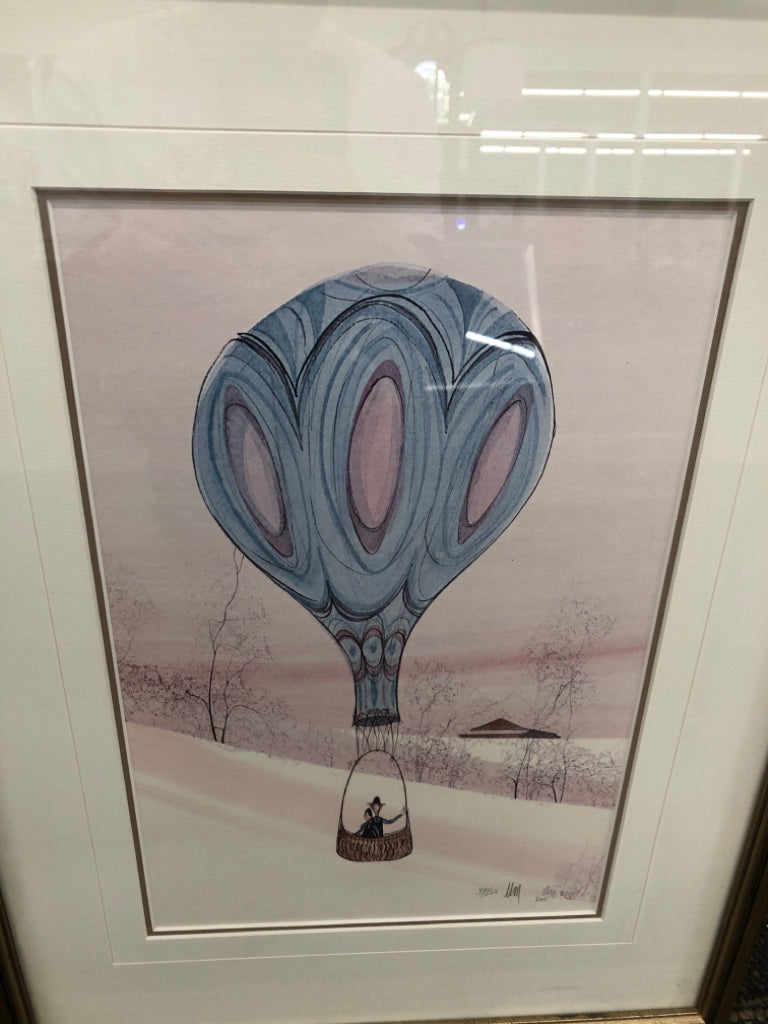HOT AIR BALLOON ART PRINT IN SILVER FRAME.