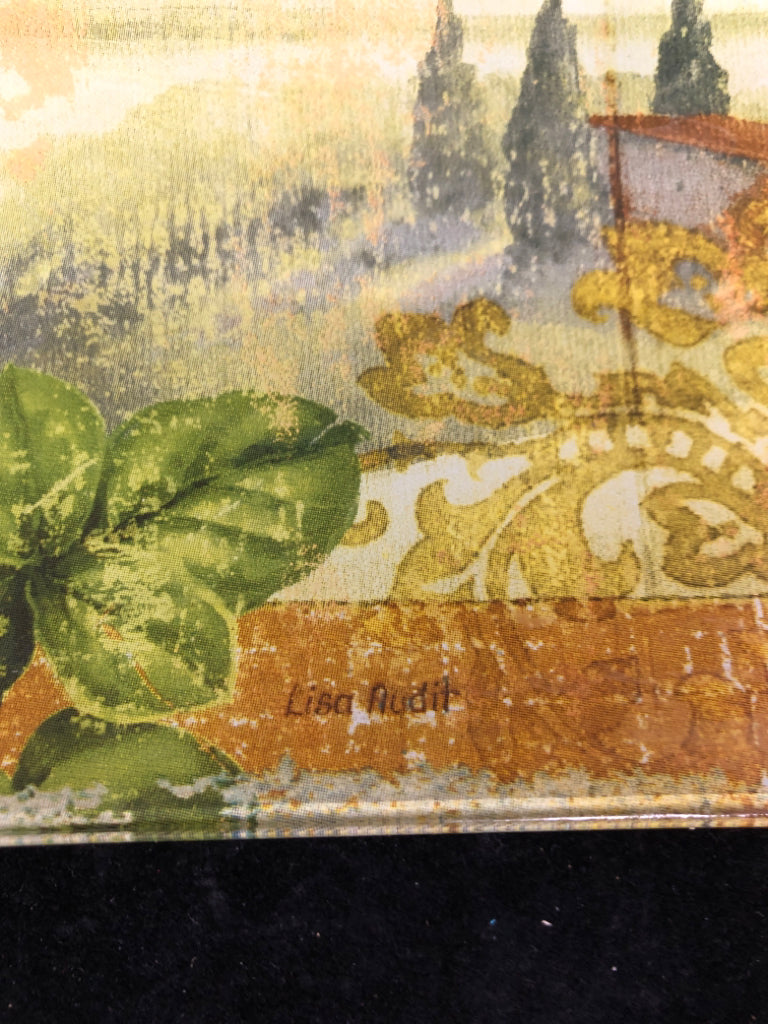 RECTANGLE GREEN GLASS "TUSCANY" CENTERPIECE.