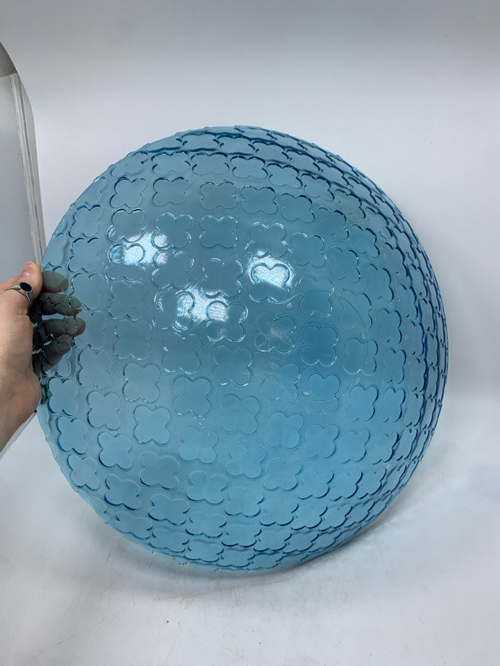 "X" IMPRINTED BLUE GLASS CENTERPIECE BOWL.