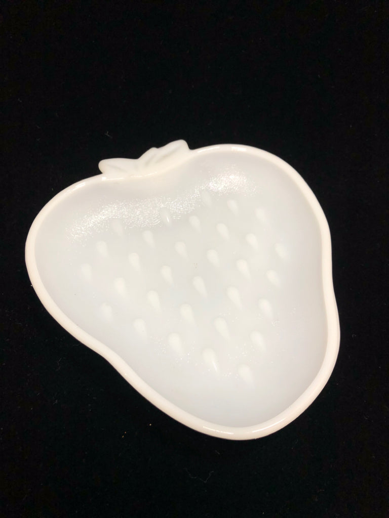 VTG STRAWBERRY SHAPED MILK-GLASS DISH.