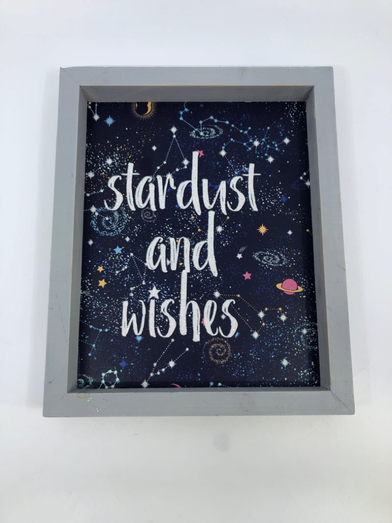 "STARDUST AND WISHES" BLUE COSMIC IN GRAY FRAME.
