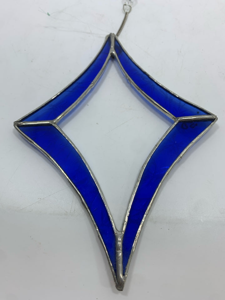 STAINED GLASS DIAMOND SUNCATCHER W/CRYSTAL TEAR DROP.