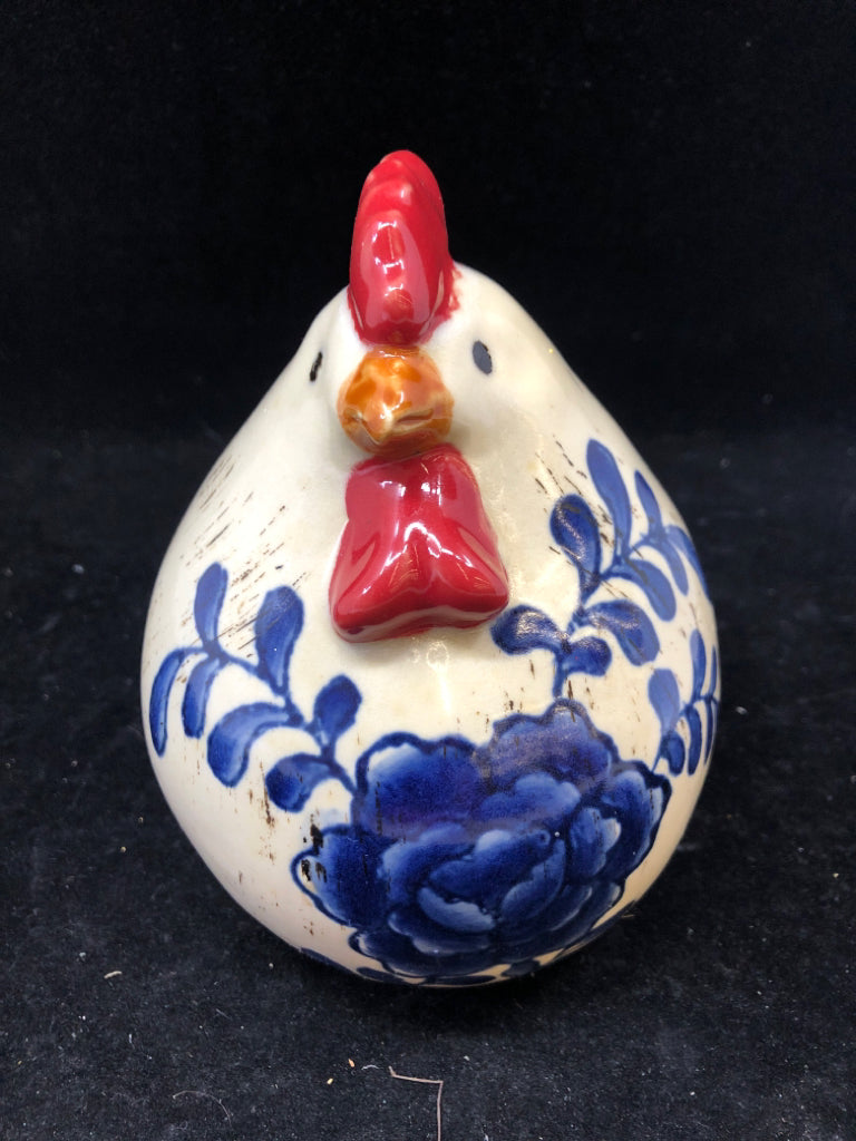 TAN/BLUE CERAMIC CHICKEN.