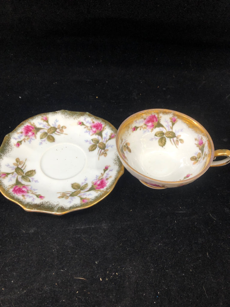 VTG GOLD ACCENT ROSE TEACUP AND SAUCER.