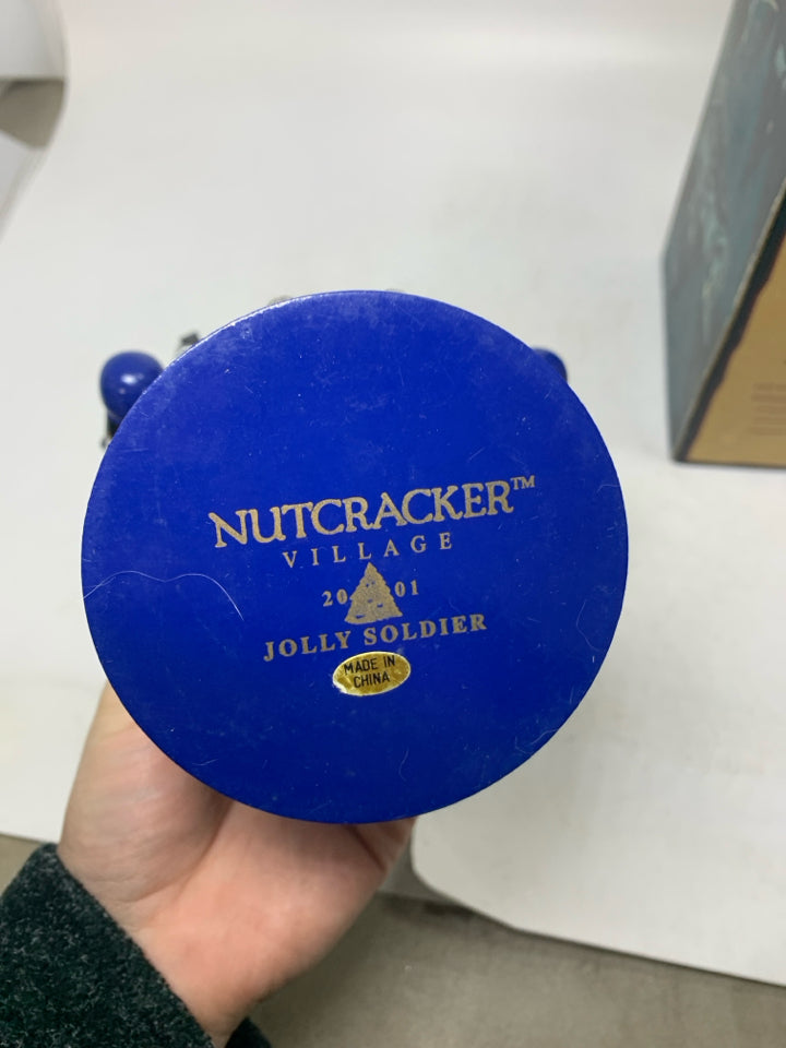 VTG IN BOX NUTCRACKER VILLAGE SHORT BLUE JOLLY SOLDER.