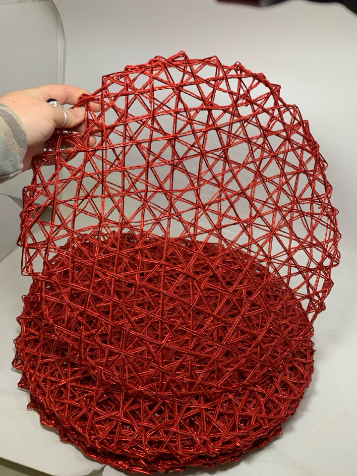 6 RED METALLIC TWINE CIRCLE PLACEMATS.