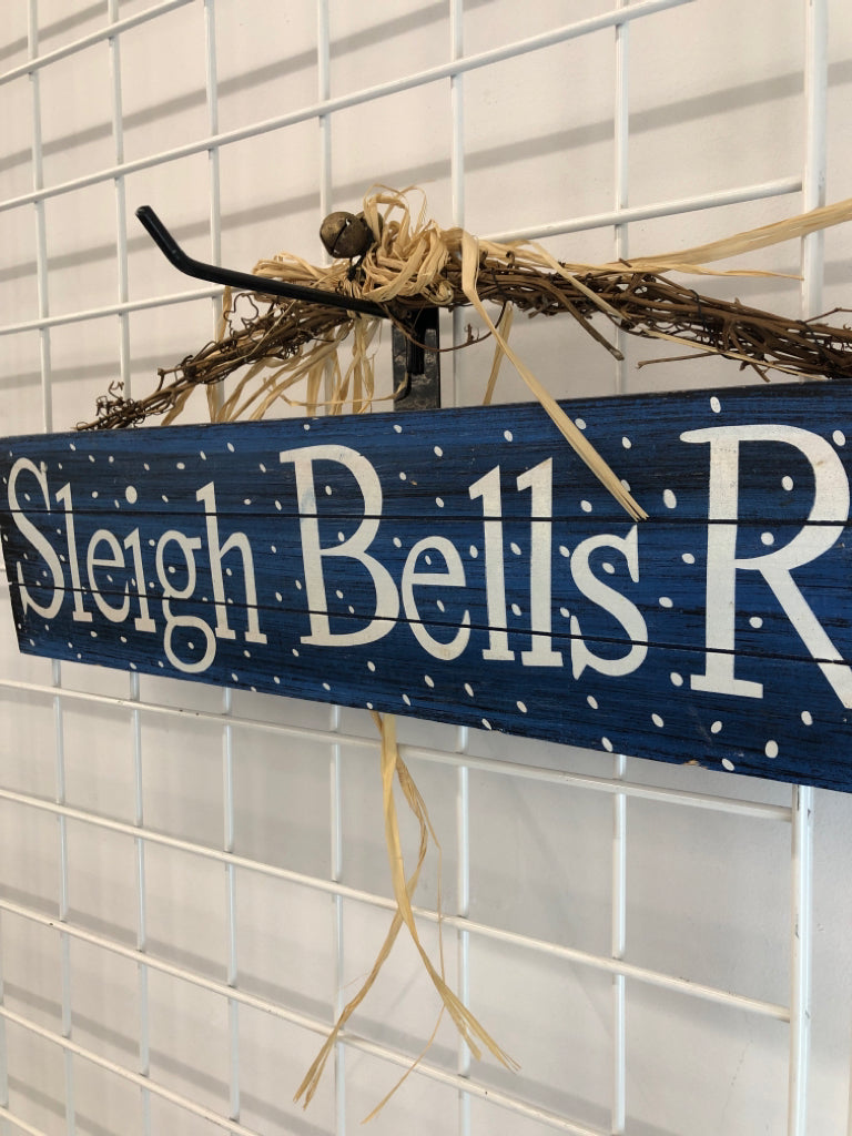BLUE WOOD SIGN "SLEIGH BELLS RING".