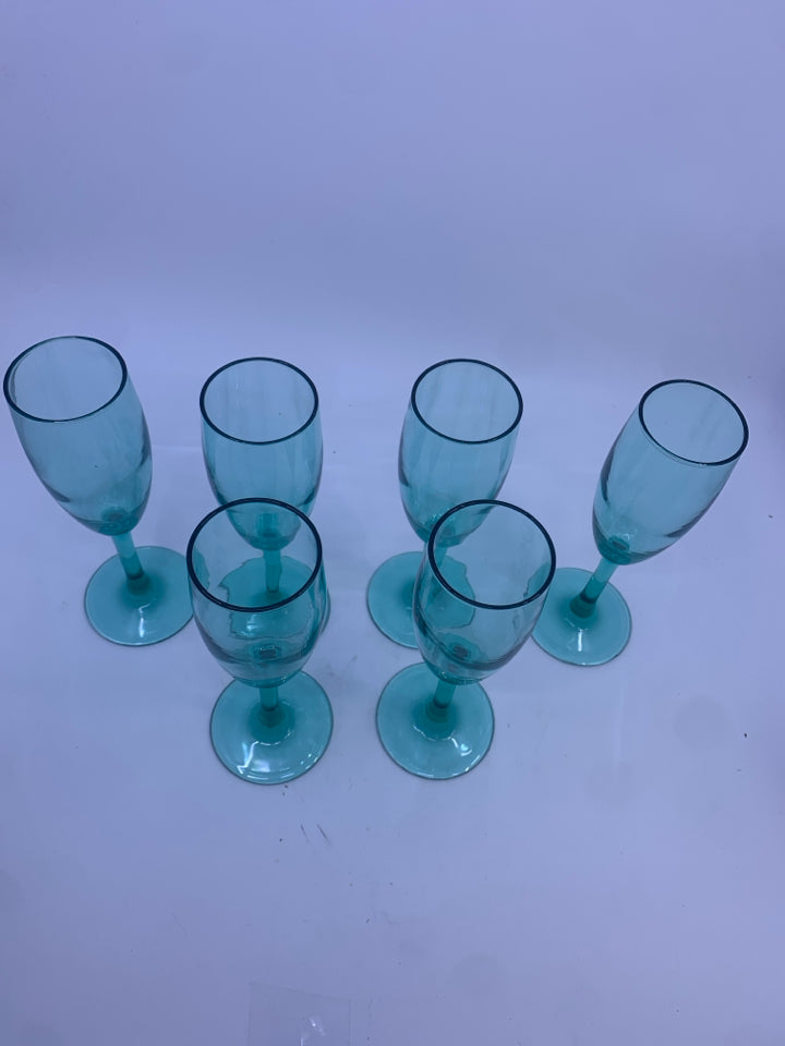 6 TEAL CHAMPAGNE FLUTES.