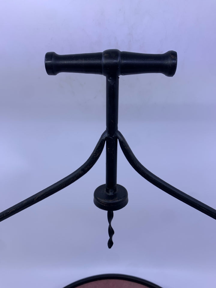 DECORATIVE BLACK METAL WINE TRAY.