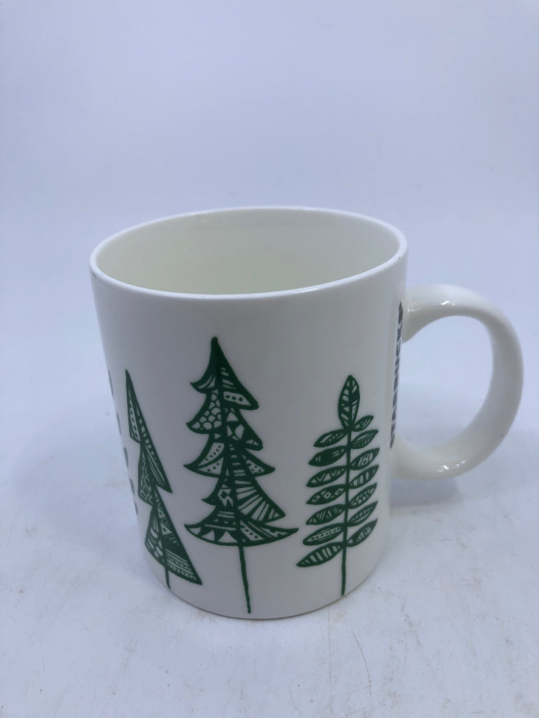 WHITE MUG W/ CHRISTMAS TREES- STARBUCKS.